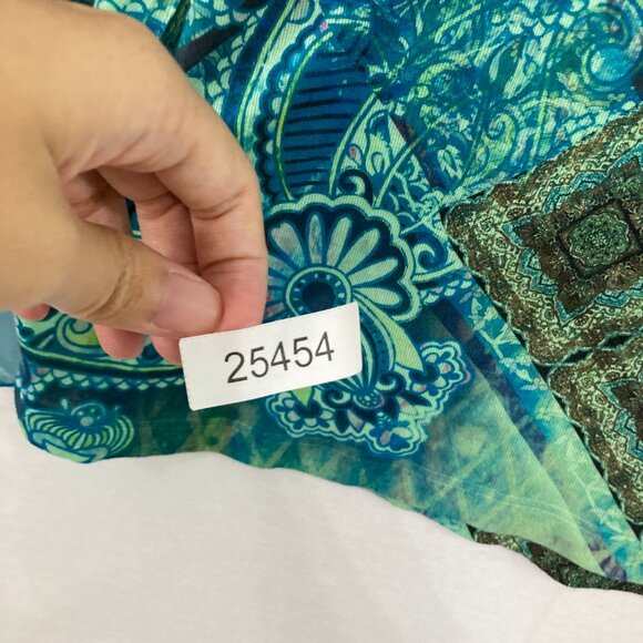 New Live and Let Live size 3X Green Blue Abstract Boho Layered Flowy Poncho Top - Picture 9 of 9